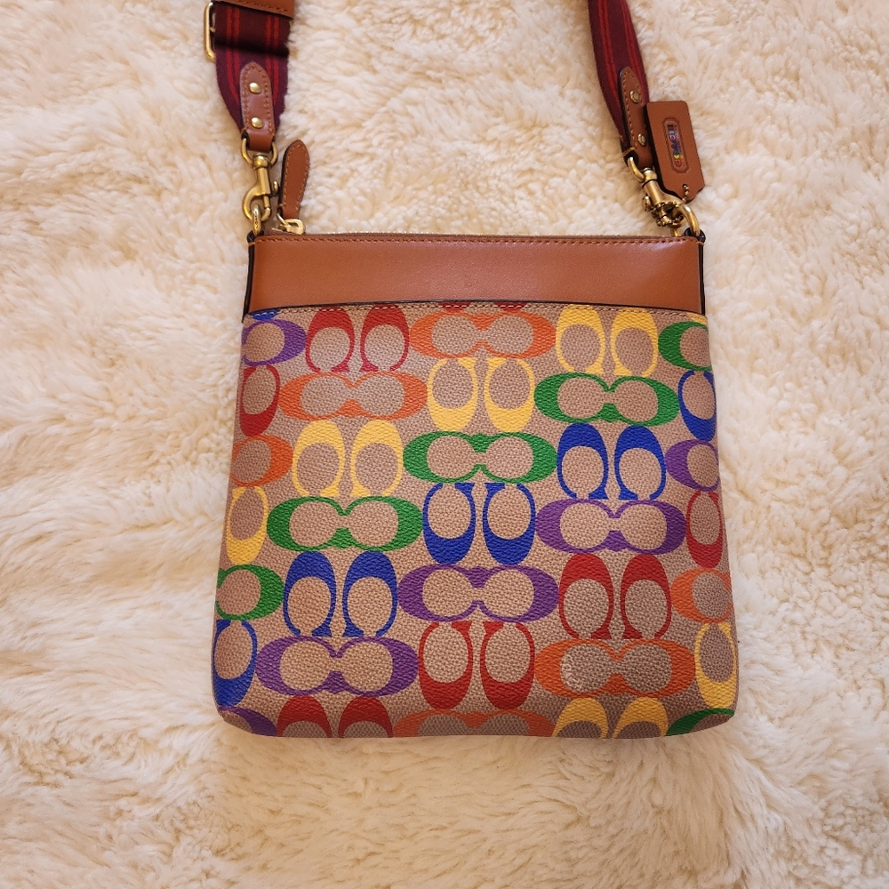 Coach Kitt Messenger Crossbody in Rainbow Signature Canvas Pride CA232 NWOT